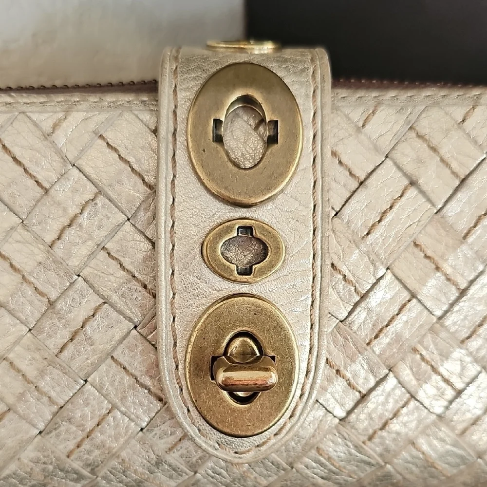 Coach Lili 65th Anniversary Legacy Woven Champagne Turnlock Wallet VERY RARE